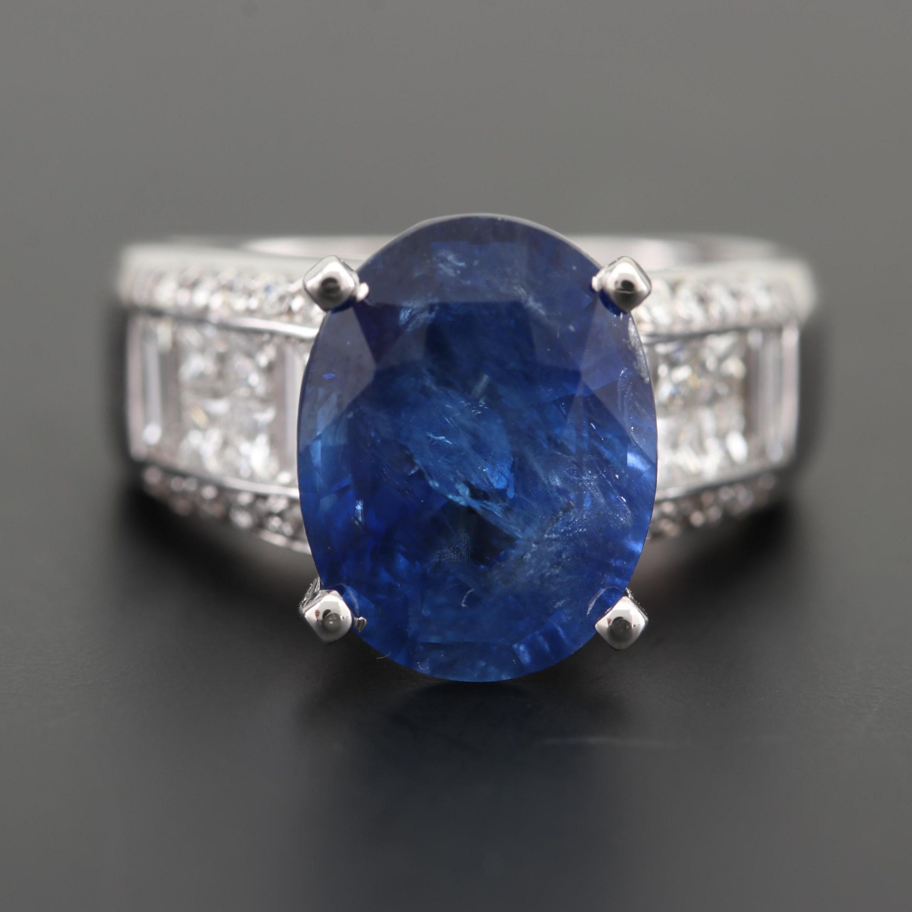 For Sale:  Certified 4.95 CT Blue Ceylon Sapphire and 1.21 CT Diamond Engagement Band Ring 7