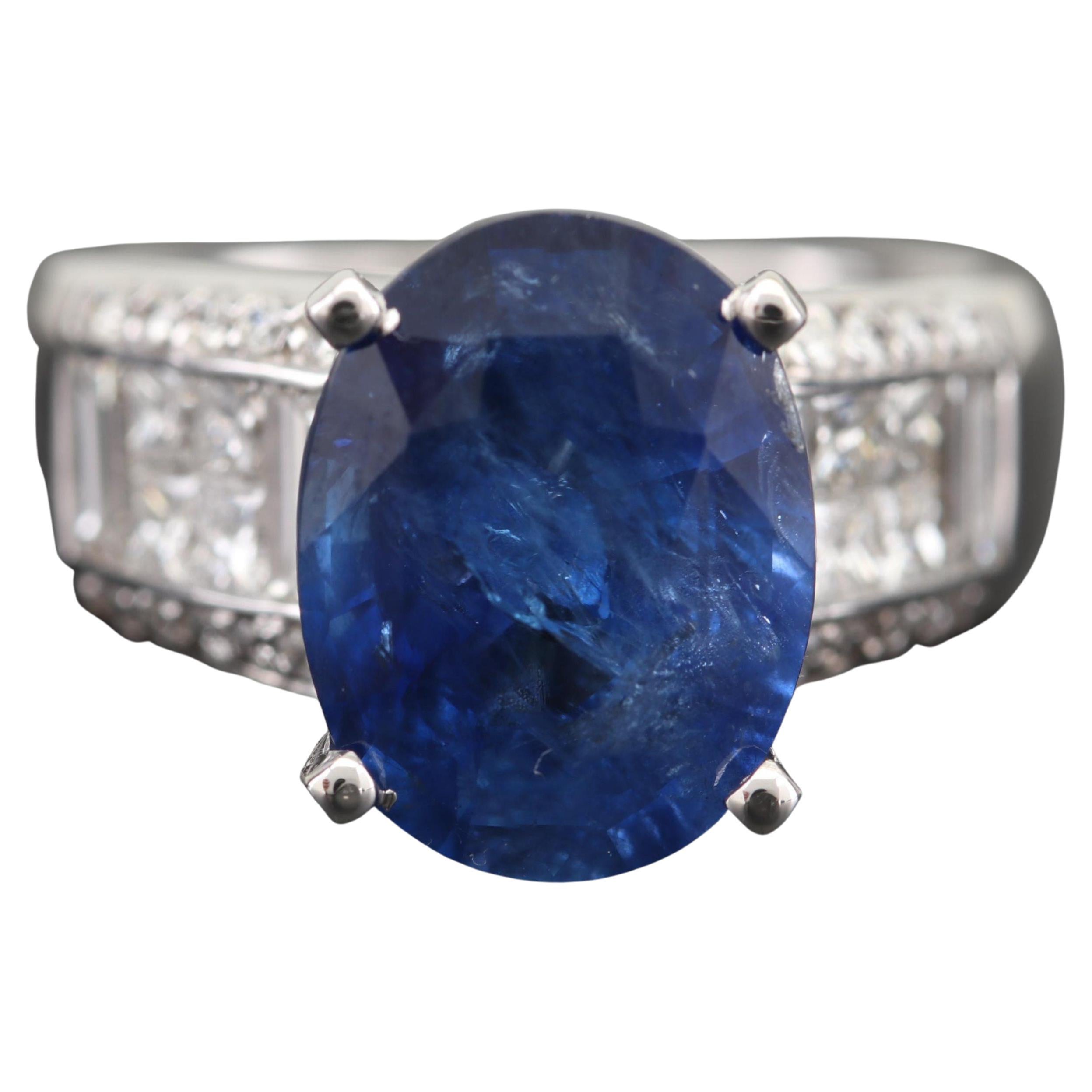 For Sale:  Certified 4.95 CT Blue Ceylon Sapphire and 1.21 CT Diamond Engagement Band Ring