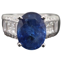 Certified 5 Carat Sapphire and Diamond White Gold Cocktail Ring Engagement Ring