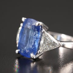 Art Deco 6.69 Carat Sapphire and Diamond White Gold Three Stone Ring Signet Ring