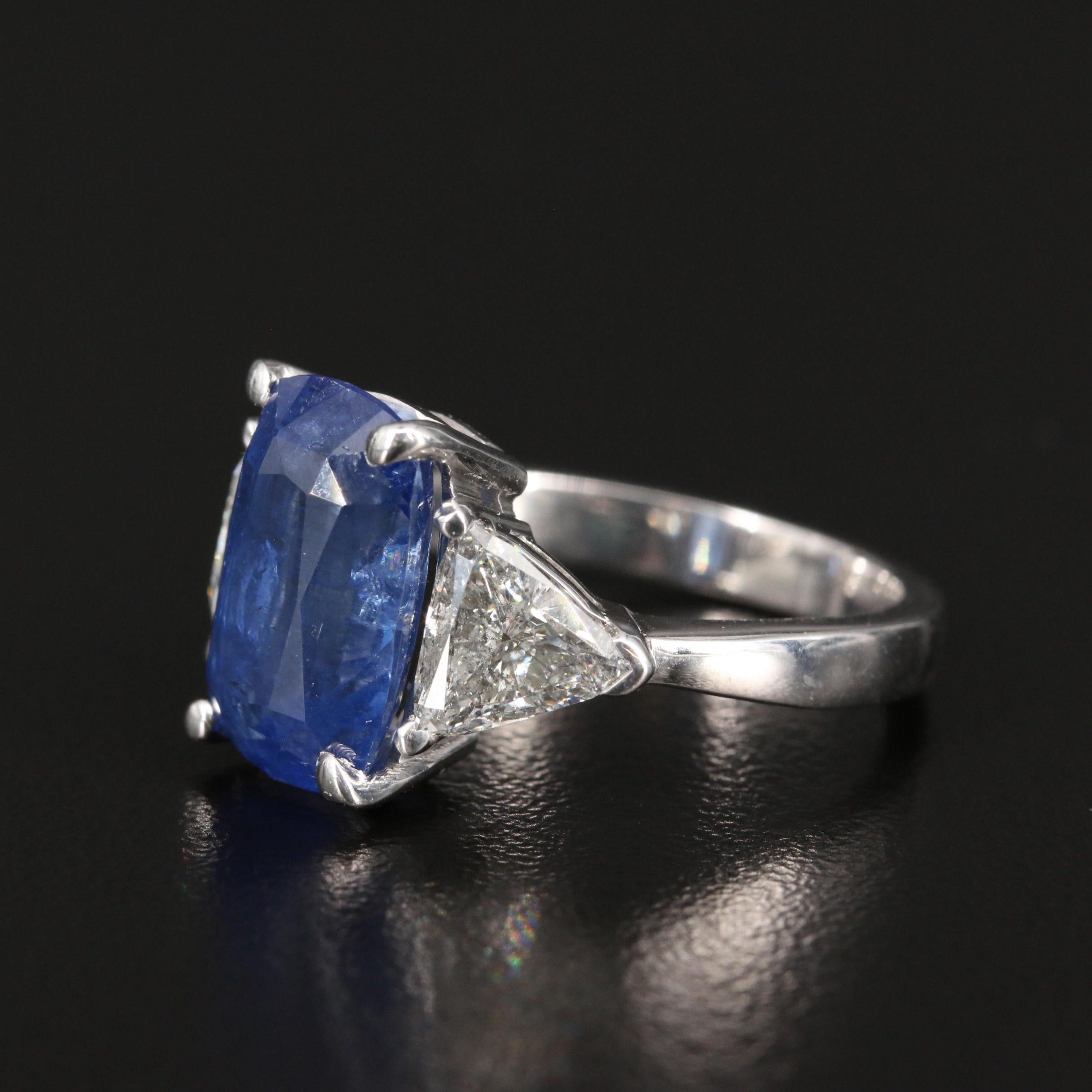 For Sale:  Art Deco 6.69 Carat Sapphire and Diamond White Gold Three Stone Ring Signet Ring 3