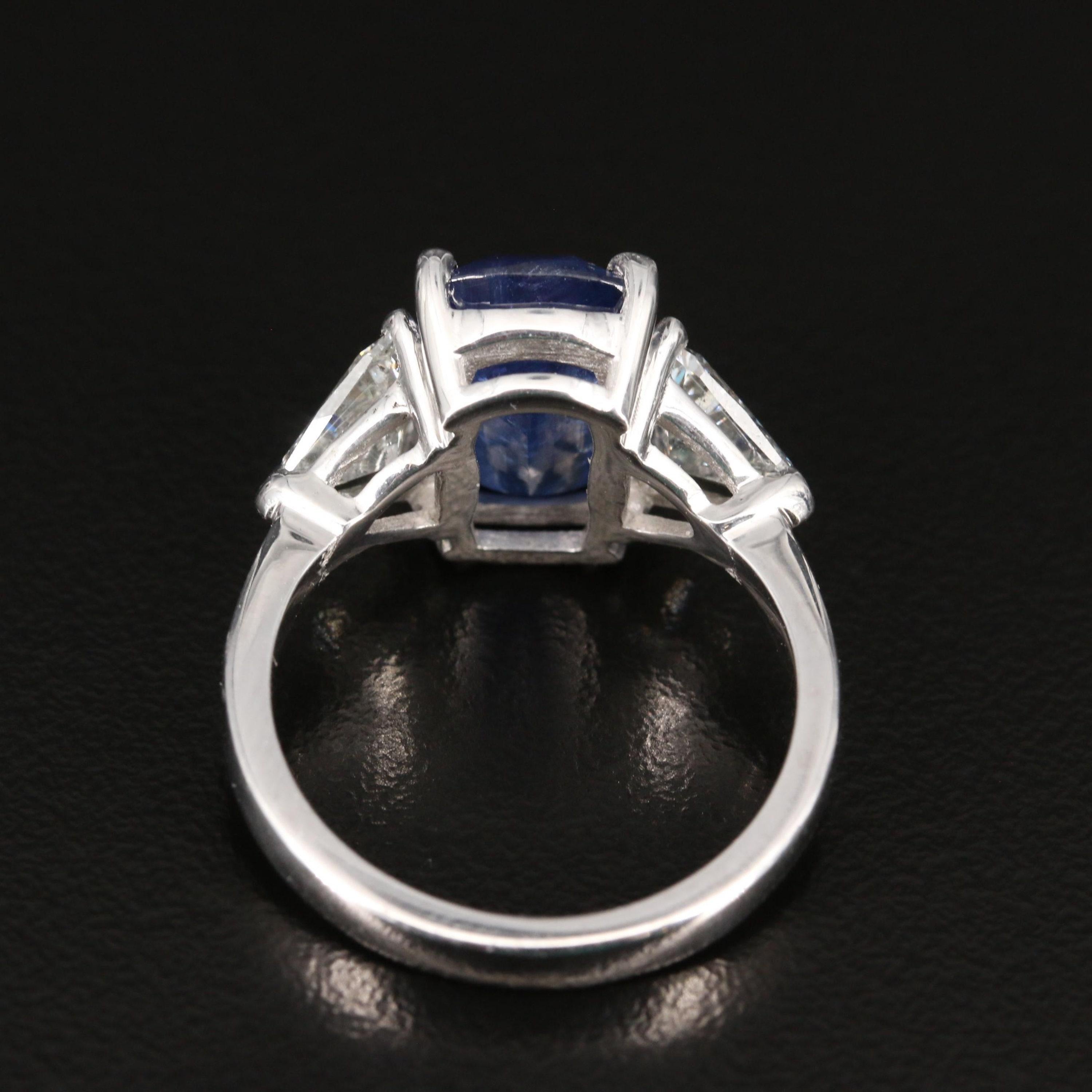For Sale:  Art Deco 6.69 Carat Sapphire and Diamond White Gold Three Stone Ring Signet Ring 4