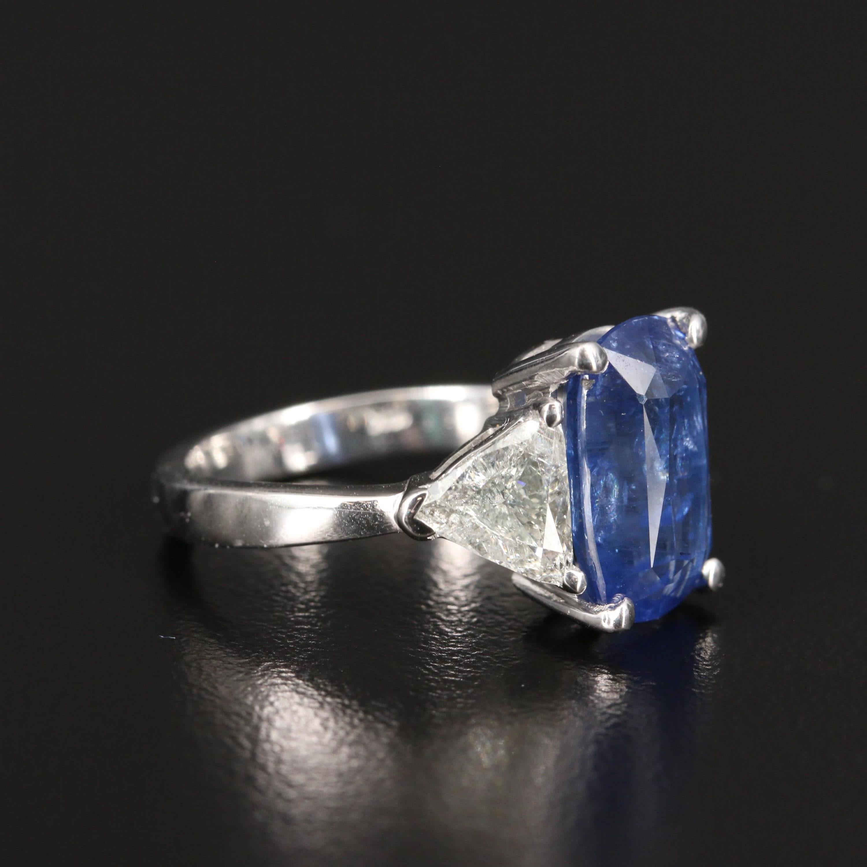 For Sale:  Art Deco 6.69 Carat Sapphire and Diamond White Gold Three Stone Ring Signet Ring 5