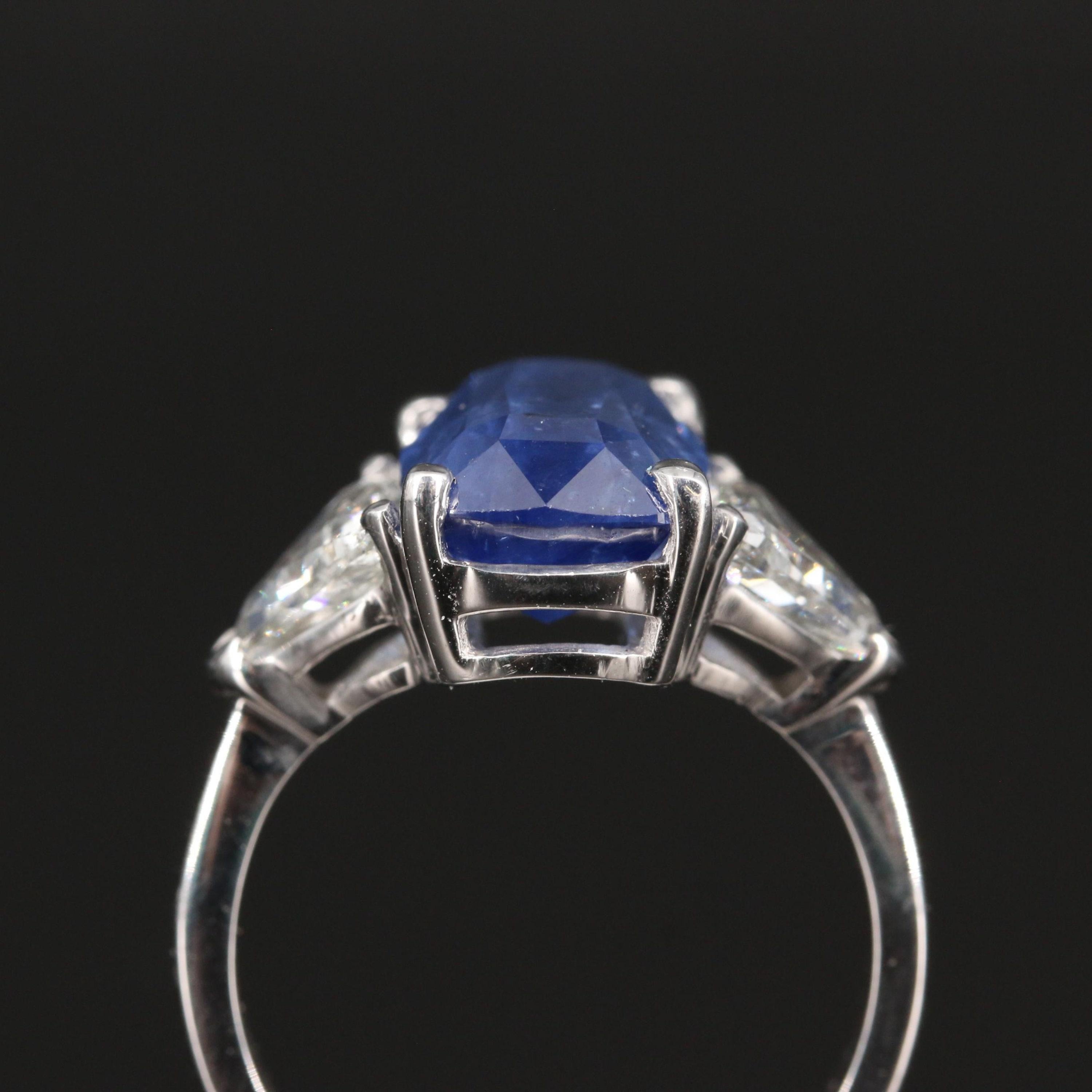 For Sale:  Art Deco 6.69 Carat Sapphire and Diamond White Gold Three Stone Ring Signet Ring 6