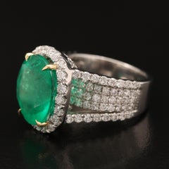 Certified 7 Carat Emerald and Diamond White Gold Engagement Ring Wedding Band