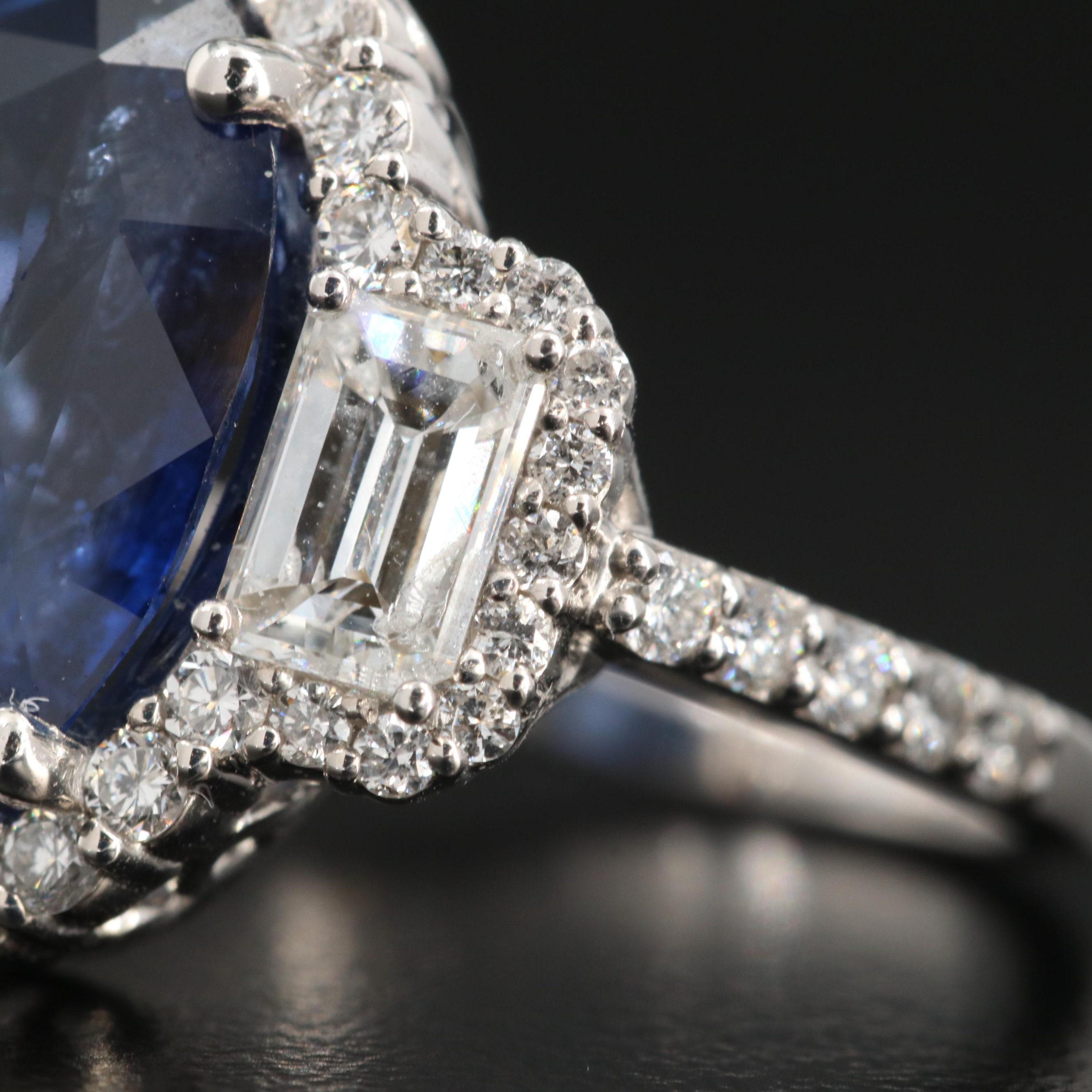 For Sale:  5 Carat Natural Sapphire Diamond Engagement Ring Set in 18K Gold, Cocktail Ring 3