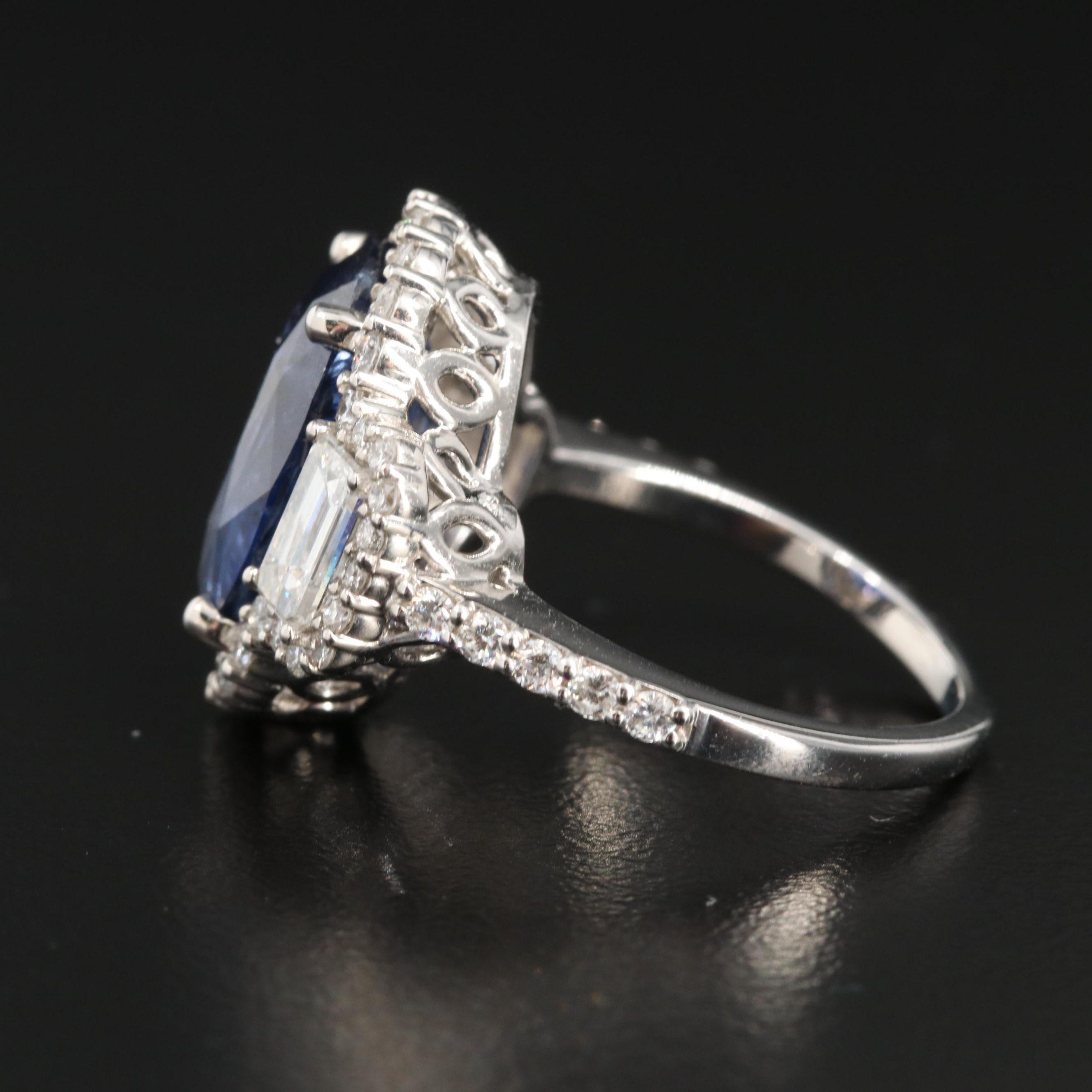 For Sale:  5 Carat Natural Sapphire Diamond Engagement Ring Set in 18K Gold, Cocktail Ring 4