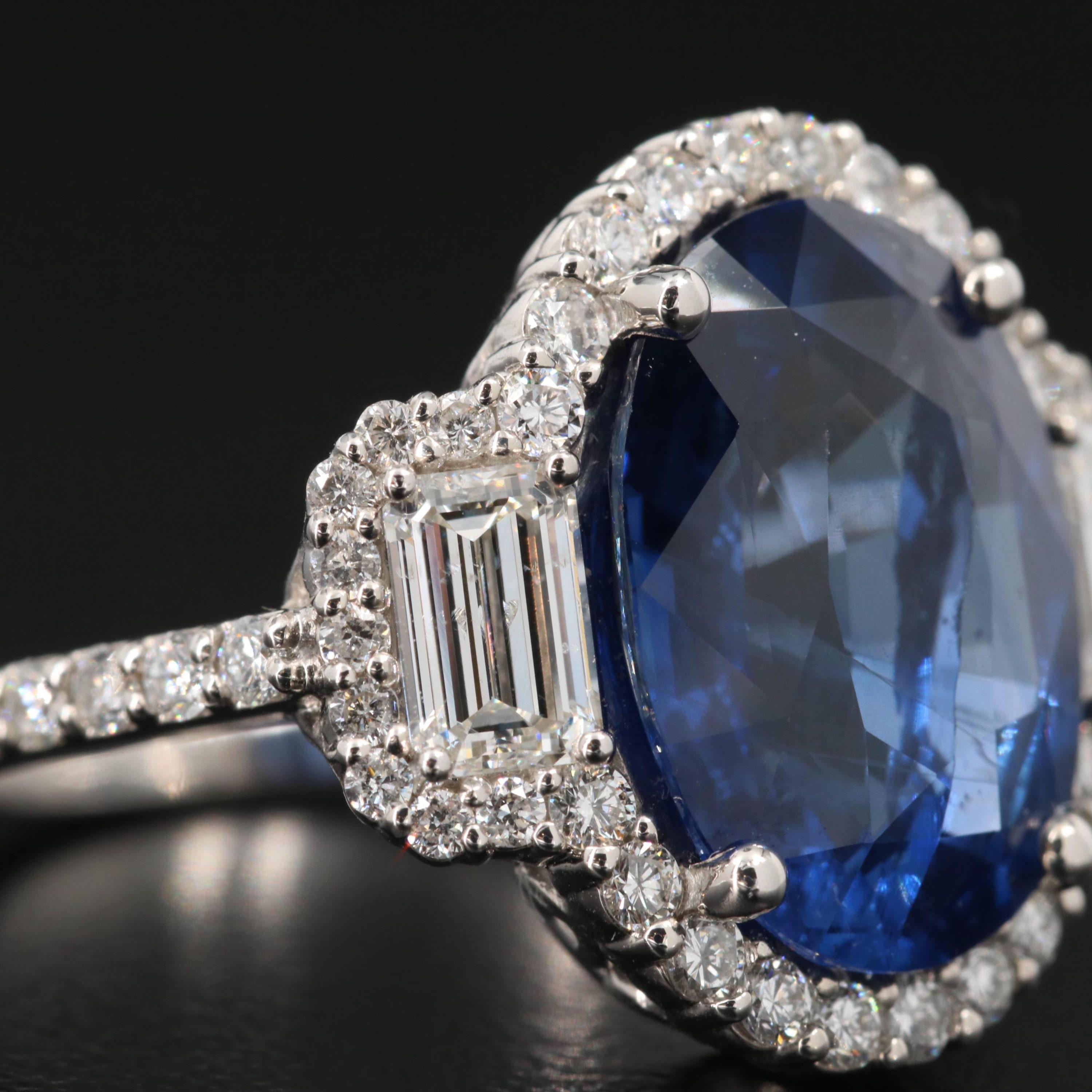 For Sale:  5 Carat Natural Sapphire Diamond Engagement Ring Set in 18K Gold, Cocktail Ring 7
