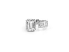 GIA Certified 1.5ct Emerald-Cut Diamond Halo Engagement Ring in 18K White Gold