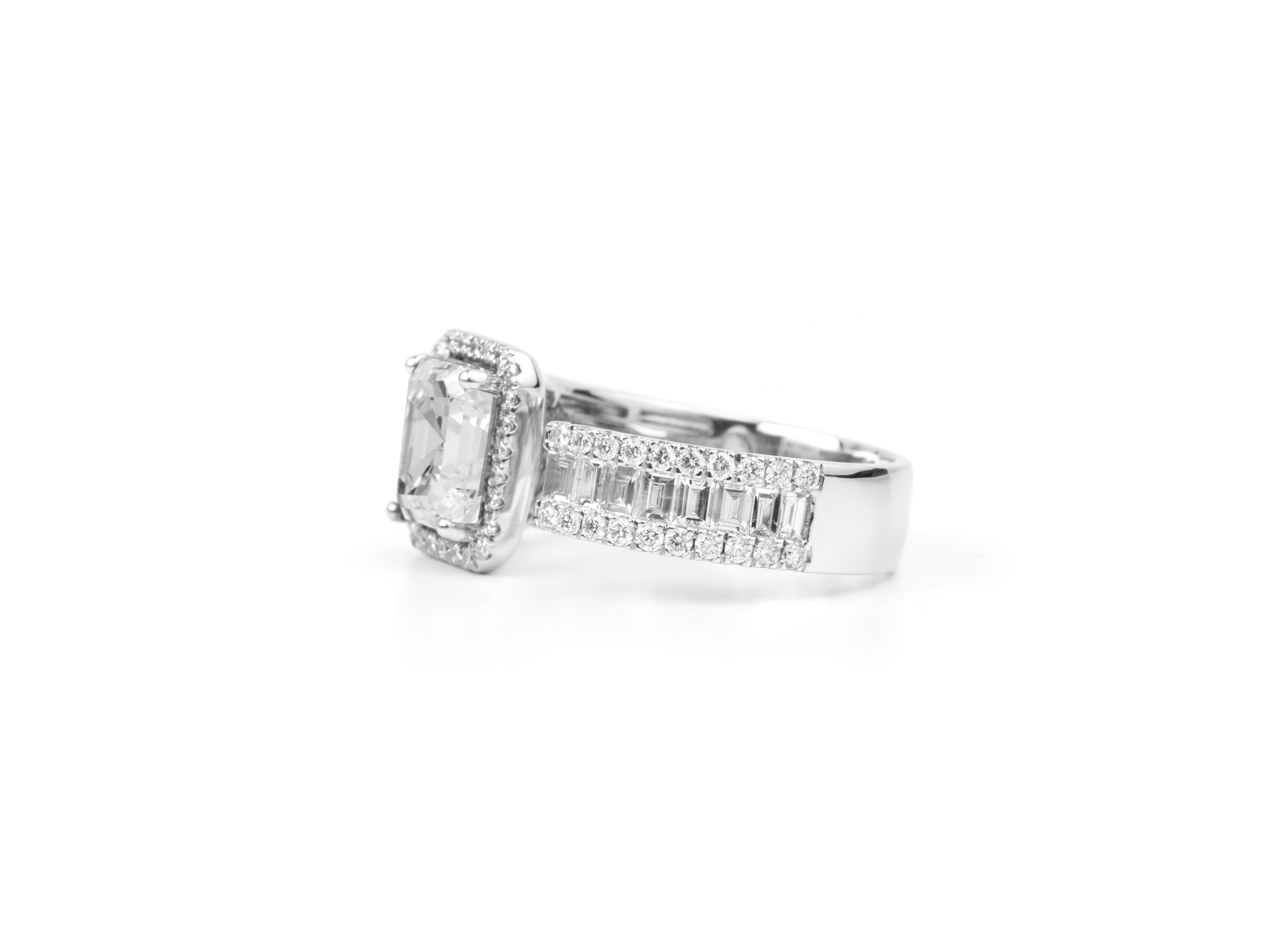 GIA Report Certified 1.5 Carat G VS Emerald Cut Diamond Engagement Ring In New Condition For Sale In Jaipur, RJ