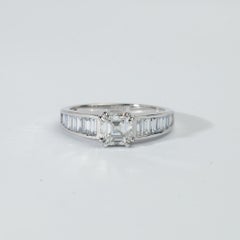 GIA Certified 1ct Asscher-Cut Diamond & Baguette Engagement Ring in 18K Gold