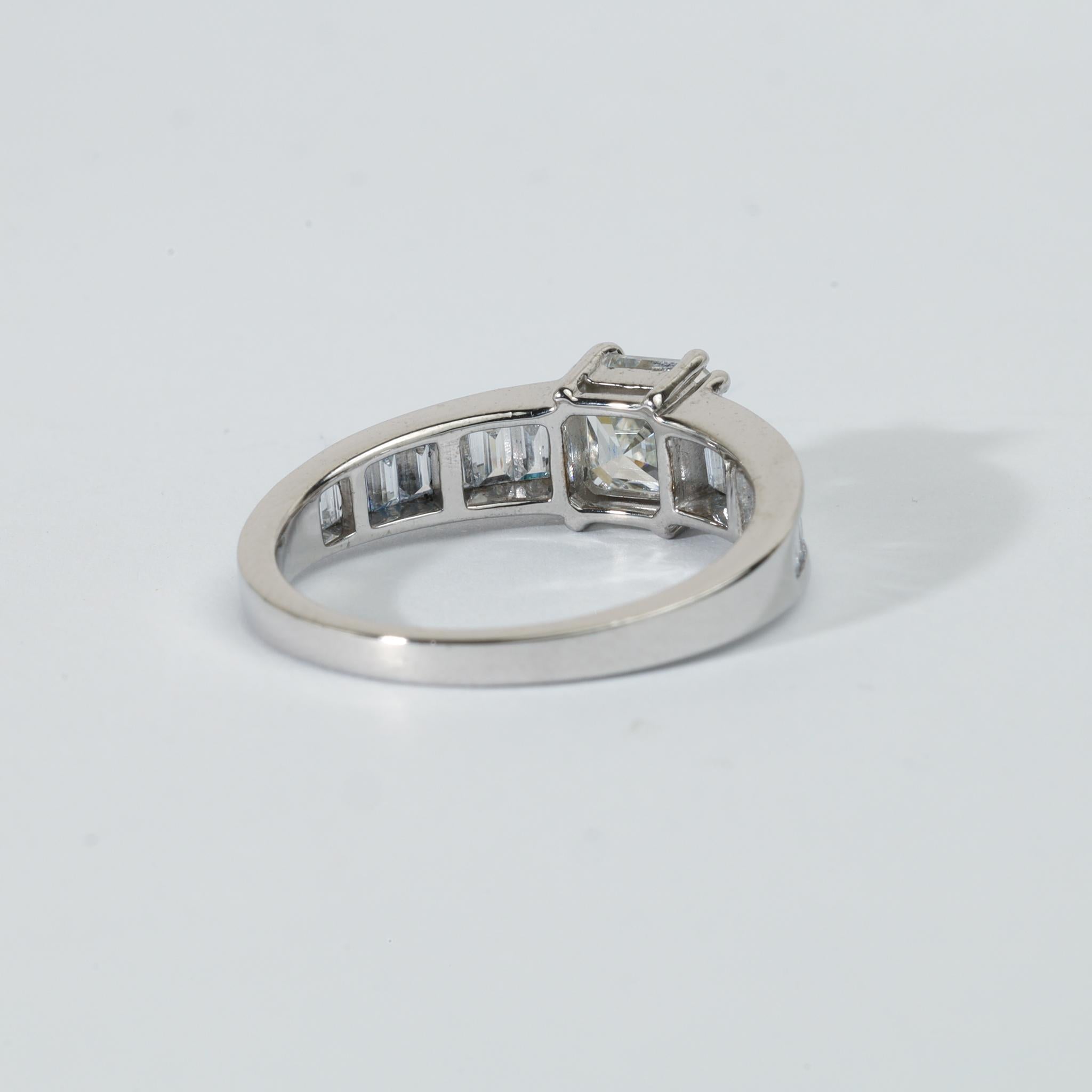 GIA Report Certified Asscher Cut E VVS, 1 carat Diamond Ring 18k White Gold For Sale 1