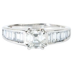 GIA Report Certified Asscher Cut E VVS, 1 carat Diamond Ring 18k White Gold