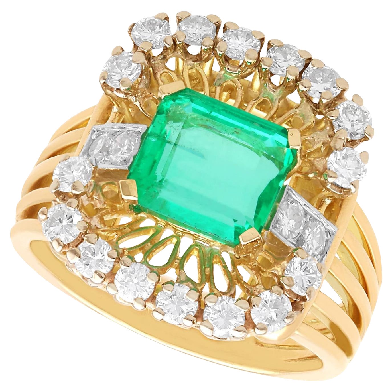 Bague vintage en or jaune 18 carats avec émeraude de Colombie de 2,68 carats et diamant de 0,80 carat