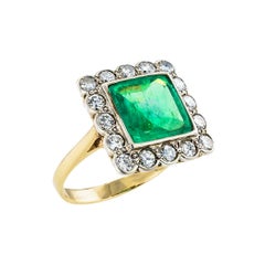 GIA Report Certified Colombian Emerald Diamond Gold Silver Ring