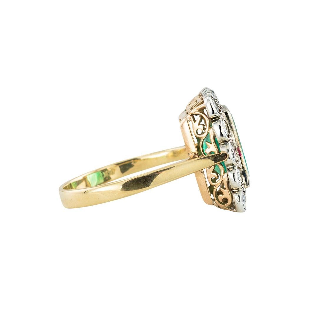 GIA Report Certified Colombian Emerald Diamond Gold Silver Ring In Good Condition In Los Angeles, CA