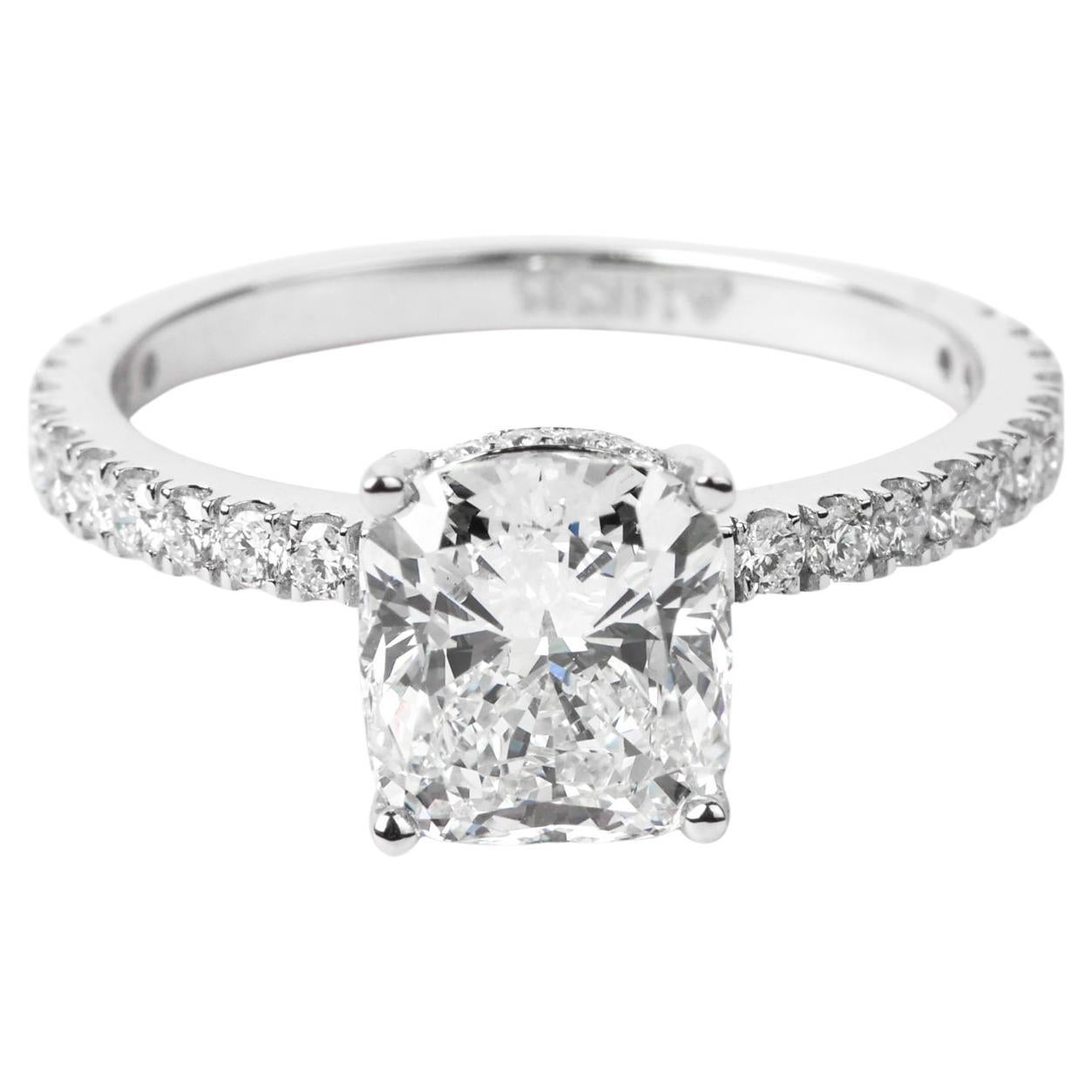 GIA Report Certified Cushion Cut E VS 2 Carat Diamond Solitaire Ring 18k White