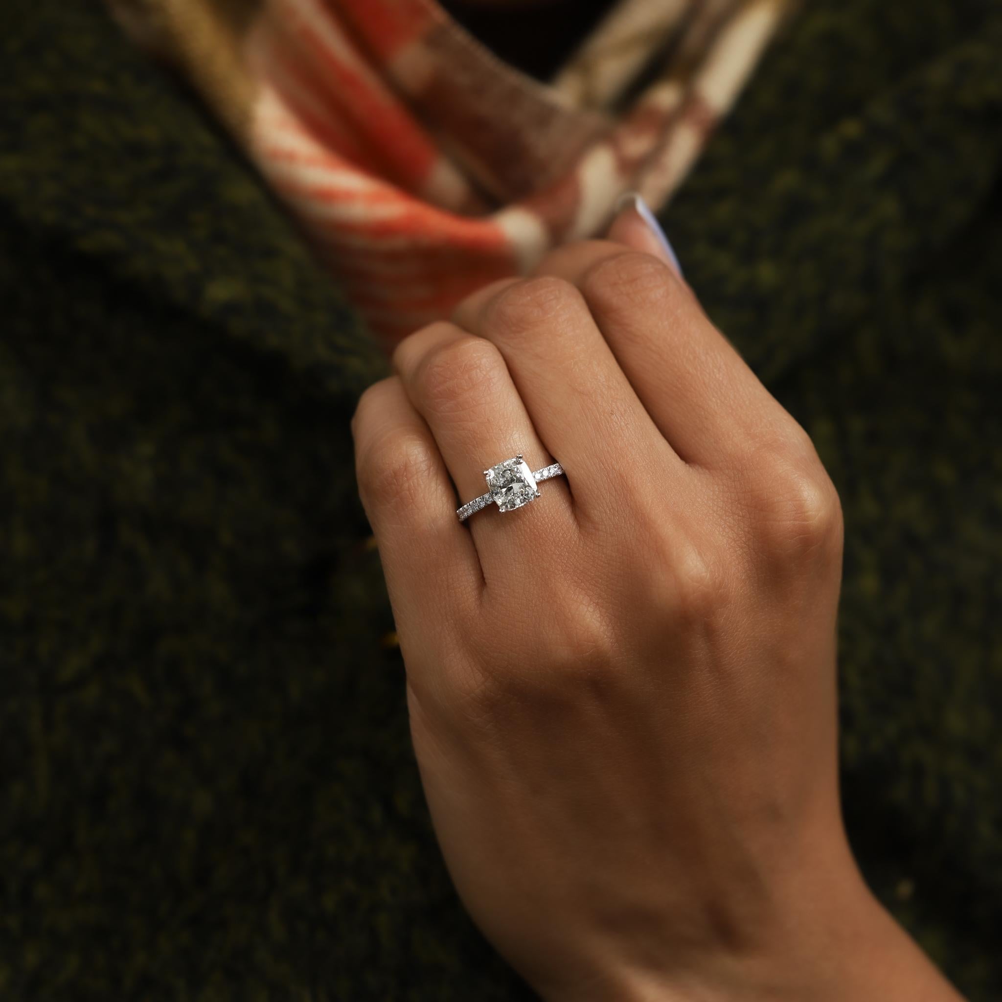 GIA Report Certified Cushion Cut E VS 2 Carat Diamond Solitaire Ring Platinum For Sale 2