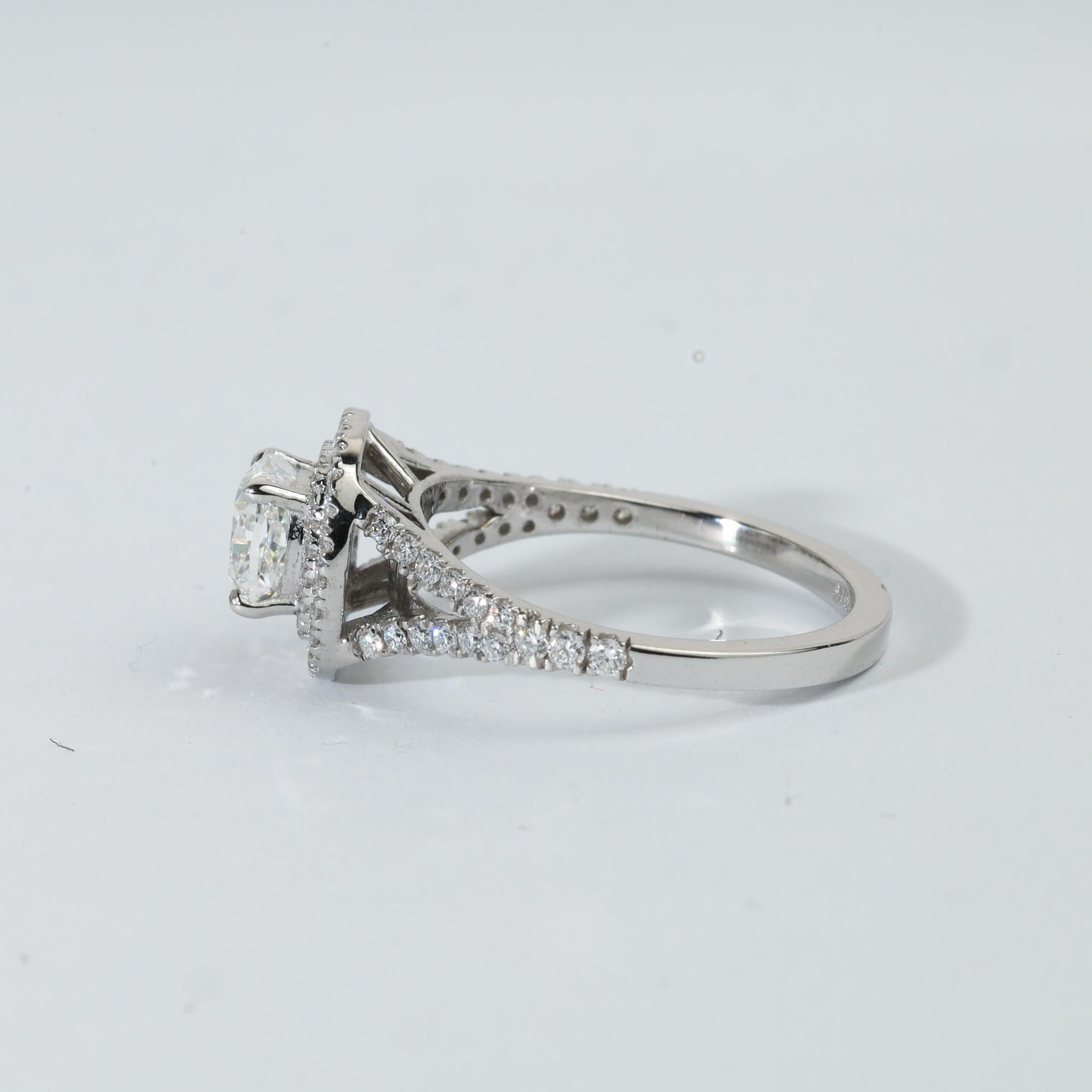 GIA Report Certified Cushion Cut E VVS Diamond Double Halo Ring 18k White Gold For Sale 1