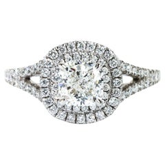 GIA Report Certified Cushion Cut E VVS Diamond Double Halo Ring 18k White Gold