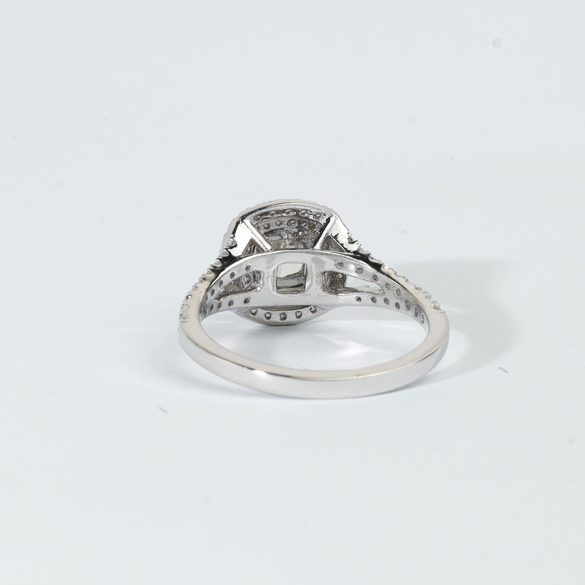 GIA Report Certified Cushion Cut E VVS Diamond Double Halo Ring in 950 Platinum In New Condition For Sale In Jaipur, RJ