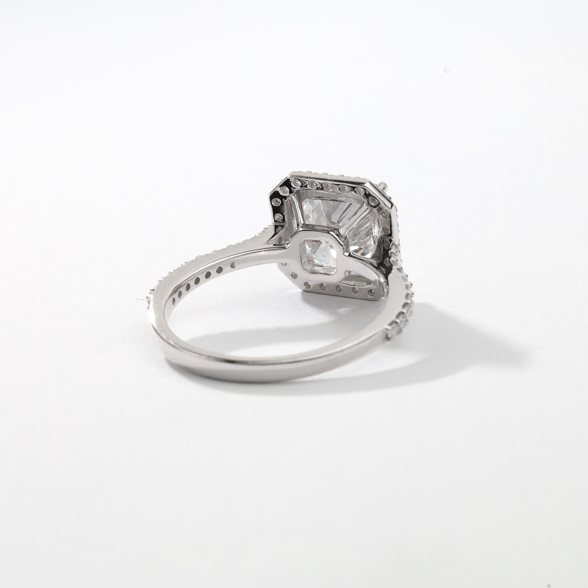 Art Deco GIA Report Certified Cushion Cut F VS, 3 Carat Diamond Halo Engagement Ring For Sale