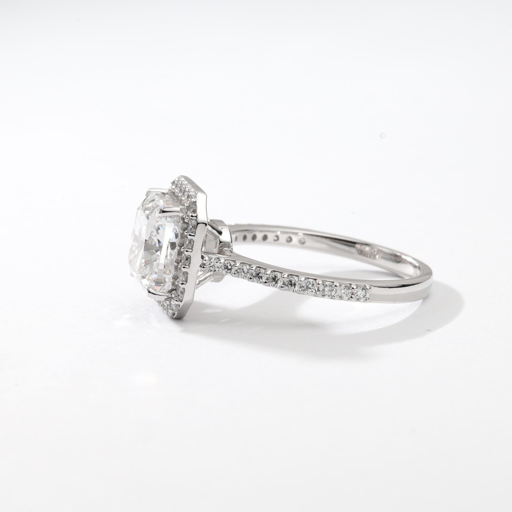 GIA Report Certified Cushion Cut F VS, 3 Carat Diamond Halo Engagement Ring In New Condition For Sale In Jaipur, RJ