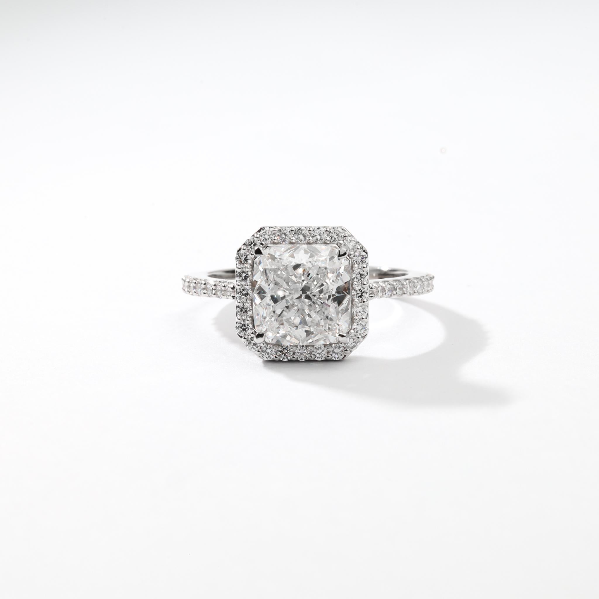 GIA Report Certified Cushion Cut F VS, 3 Carat Diamond Halo Engagement Ring For Sale 1