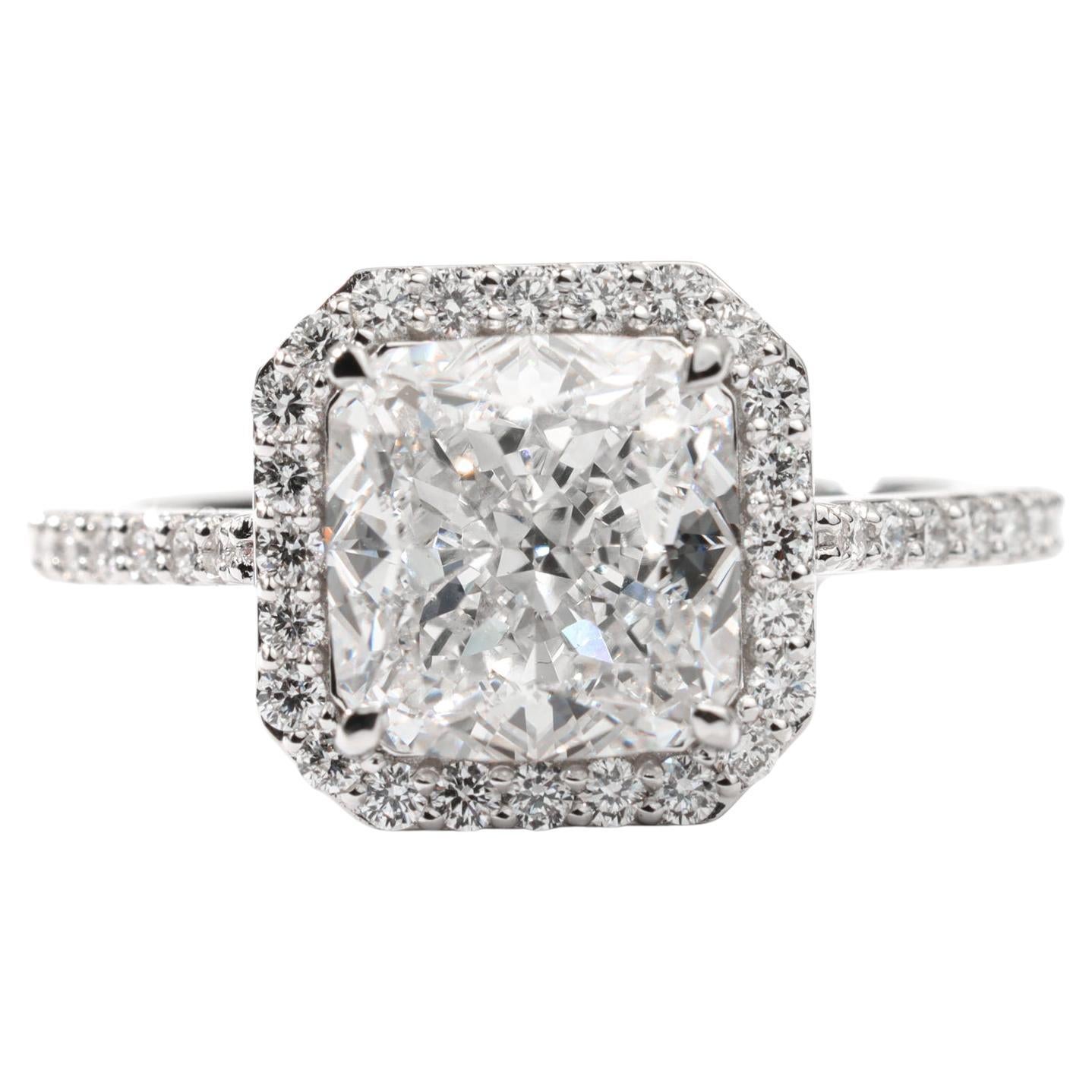 GIA Report Certified Cushion Cut F VS, 3 Carat Diamond Halo Engagement Ring