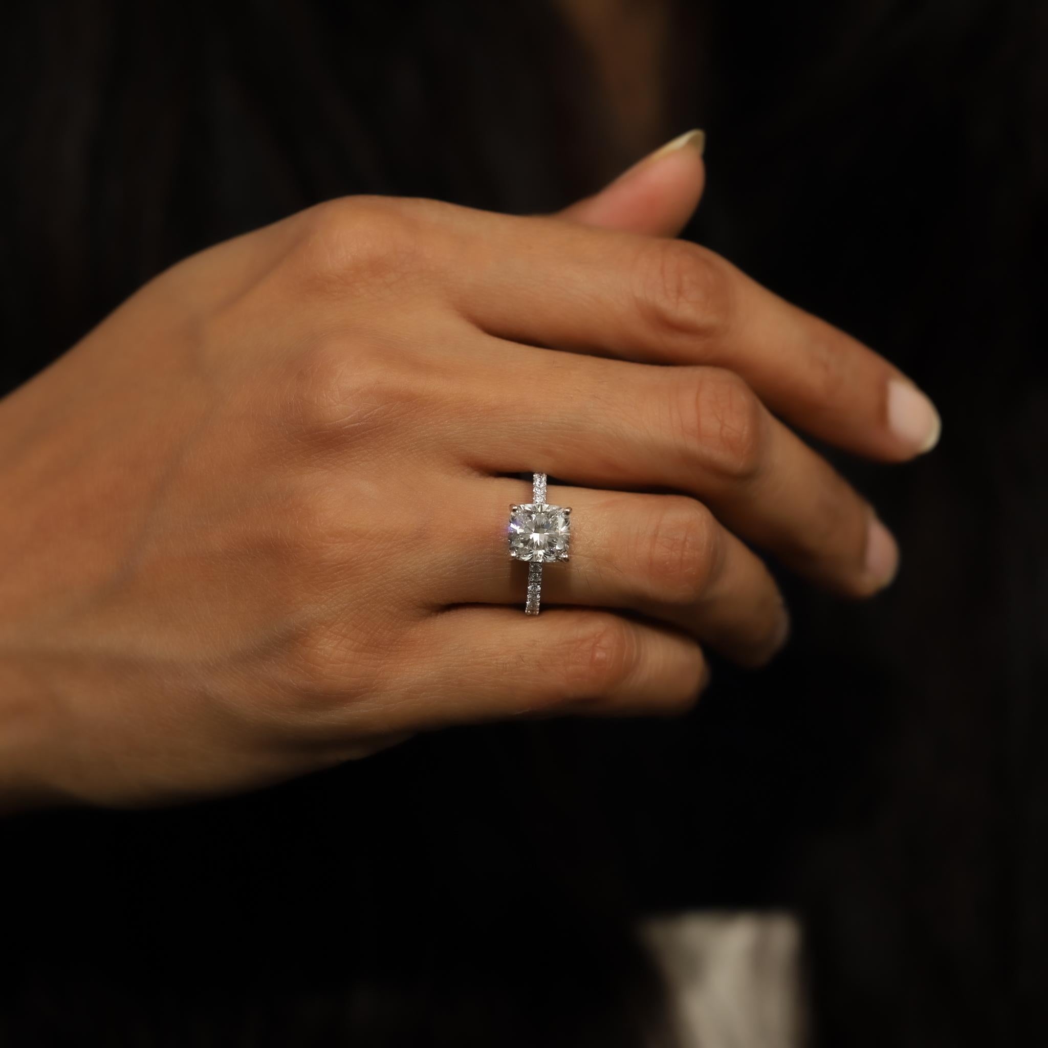 GIA Report Certified Cushion Cut F VS 3 Carat Diamond Solitaire Ring 18k White  

Available in 18k White gold.

Same design can be made also with other custom gemstones per request.

Product details:

- Solid gold (18k White)

- Main stone - GIA