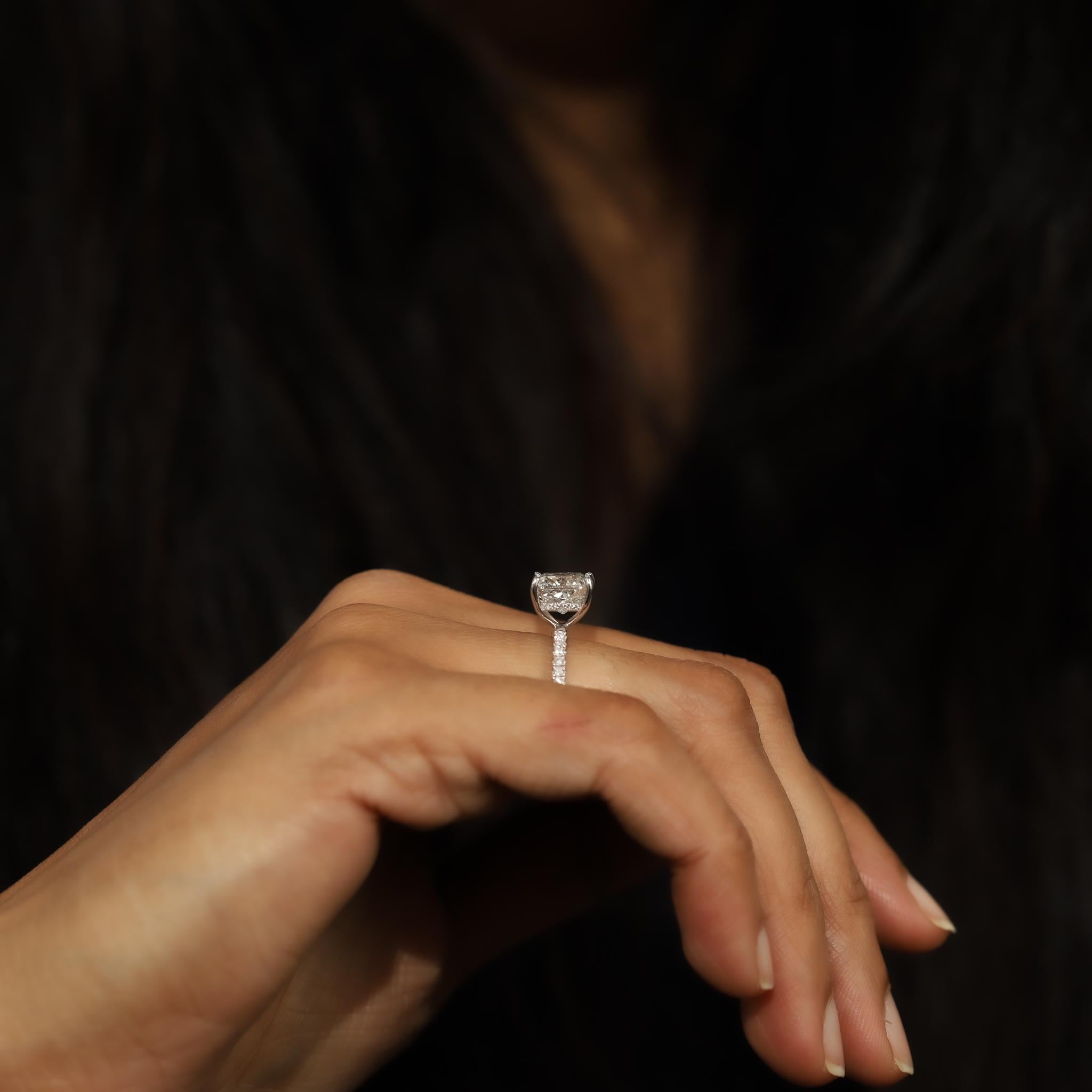 Heart Cut GIA Report Certified Cushion Cut F VS 3 Carat Diamond Solitaire Ring 18k White For Sale
