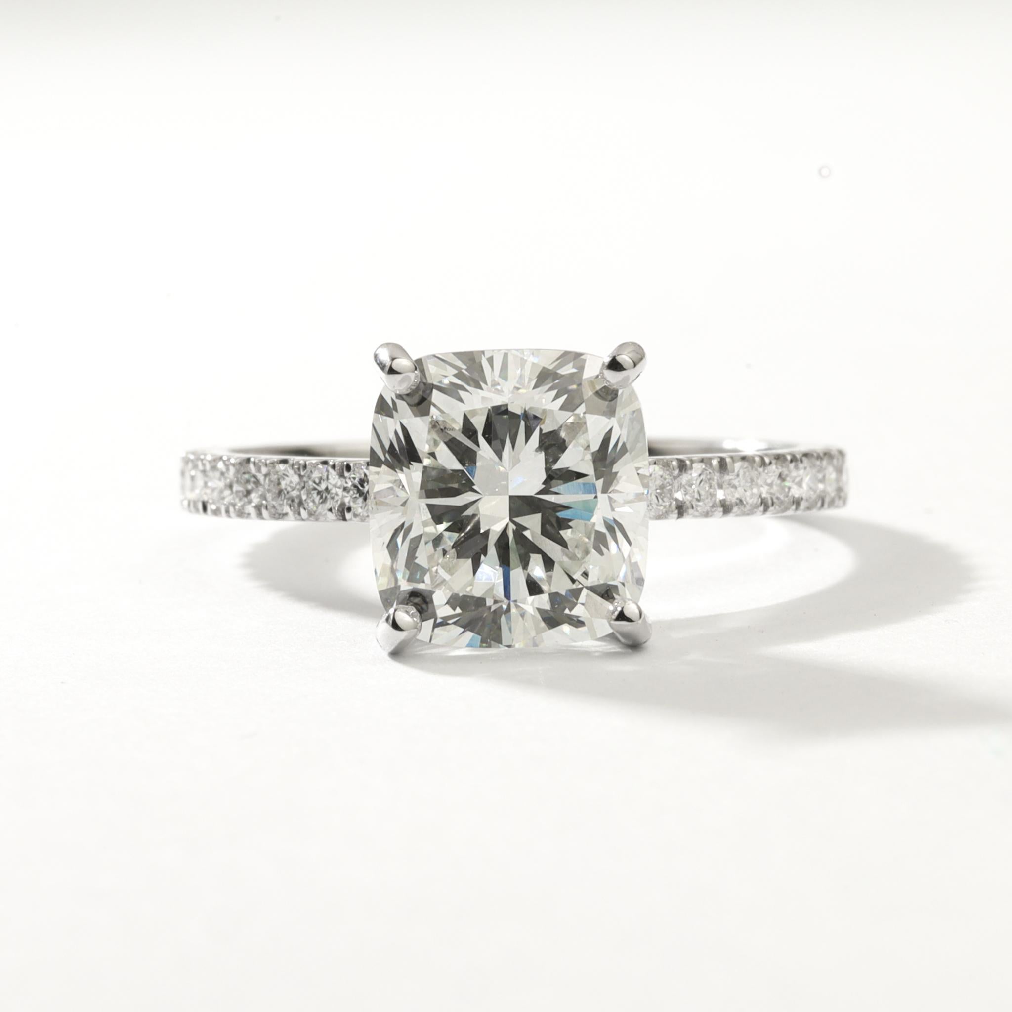 Women's GIA Report Certified Cushion Cut F VS 3 Carat Diamond Solitaire Ring 18k White For Sale