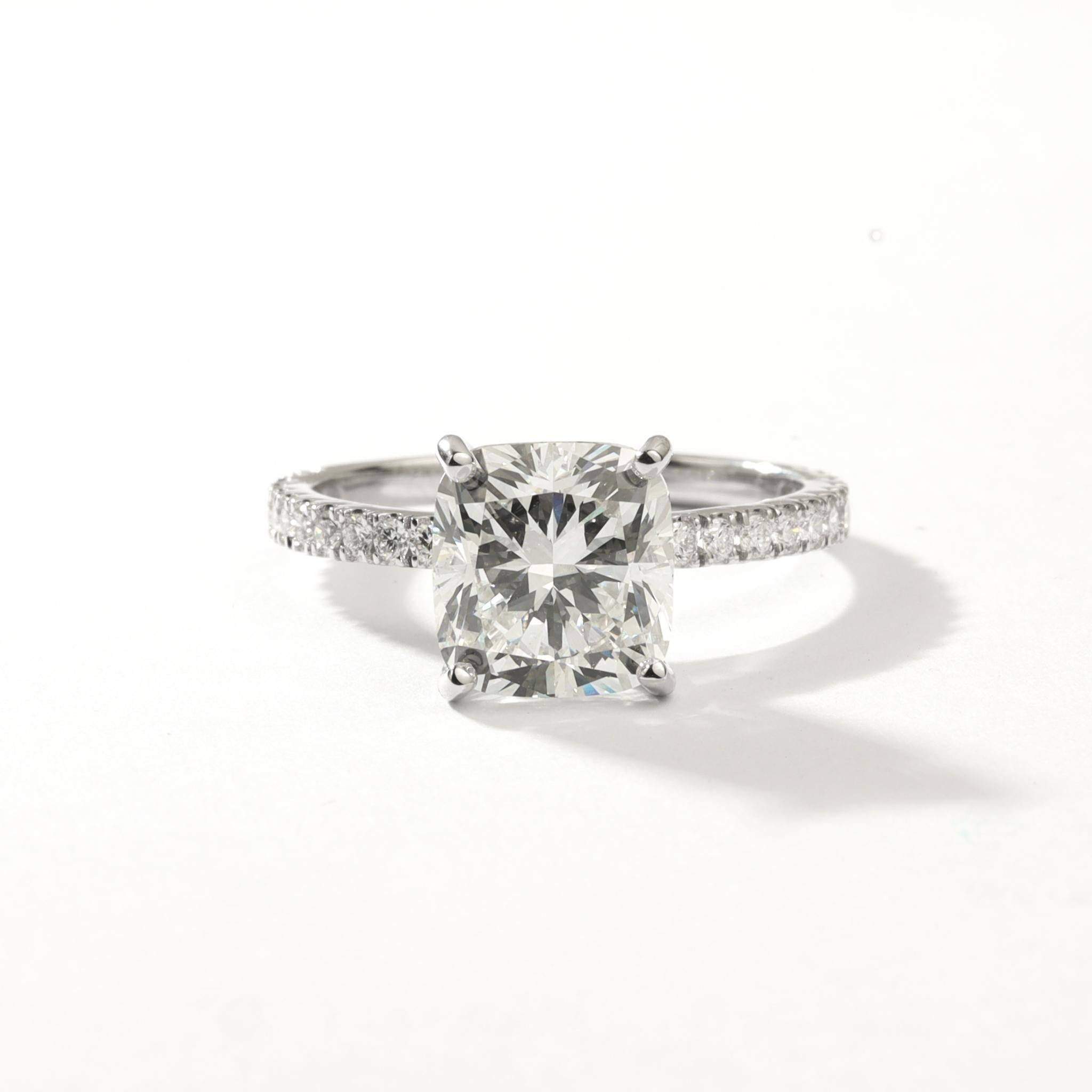 GIA Report Certified Cushion Cut F VS 3 Carat Diamond Solitaire Ring 18k White For Sale 1