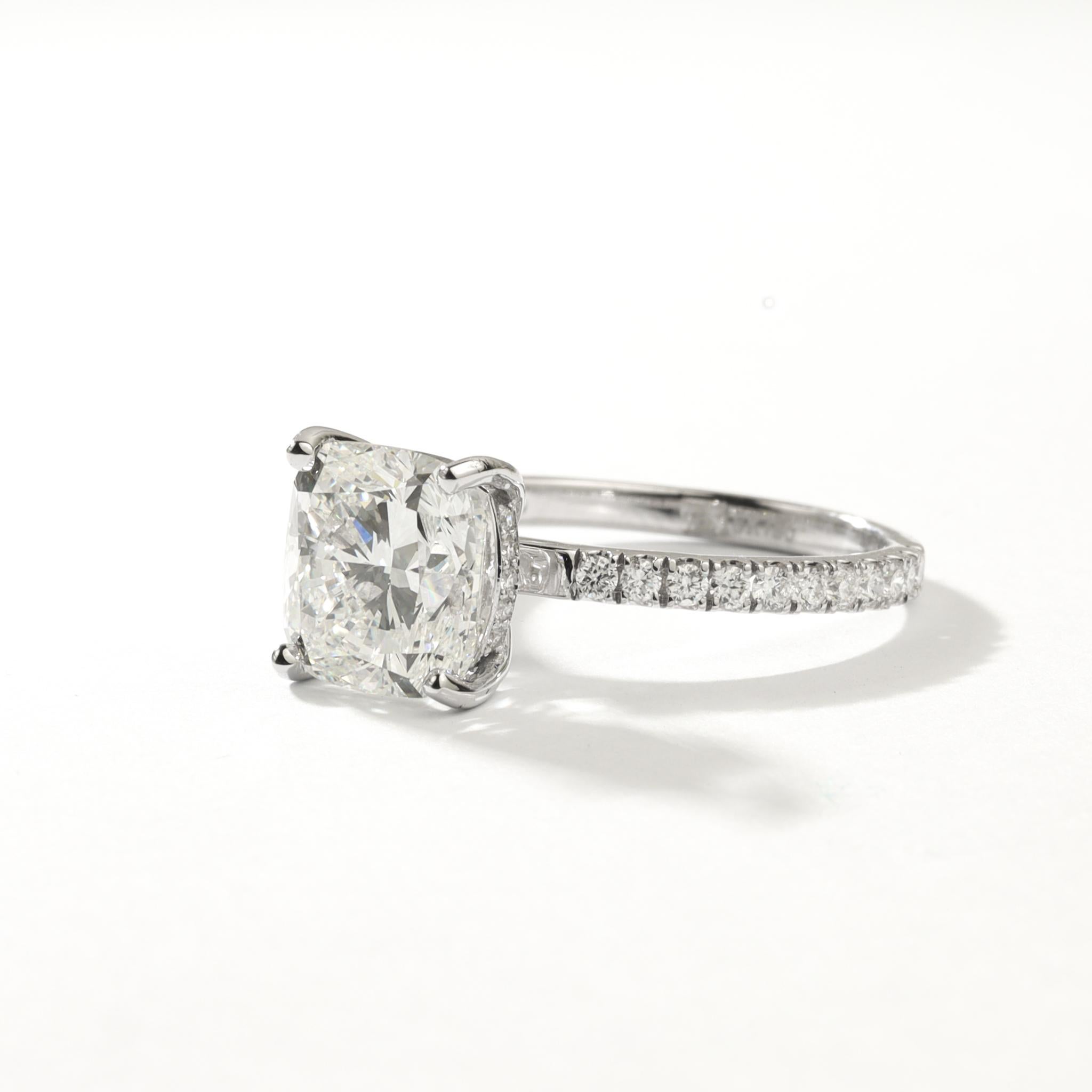 GIA Report Certified Cushion Cut F VS 3 Carat Diamond Solitaire Ring 18k White For Sale 2
