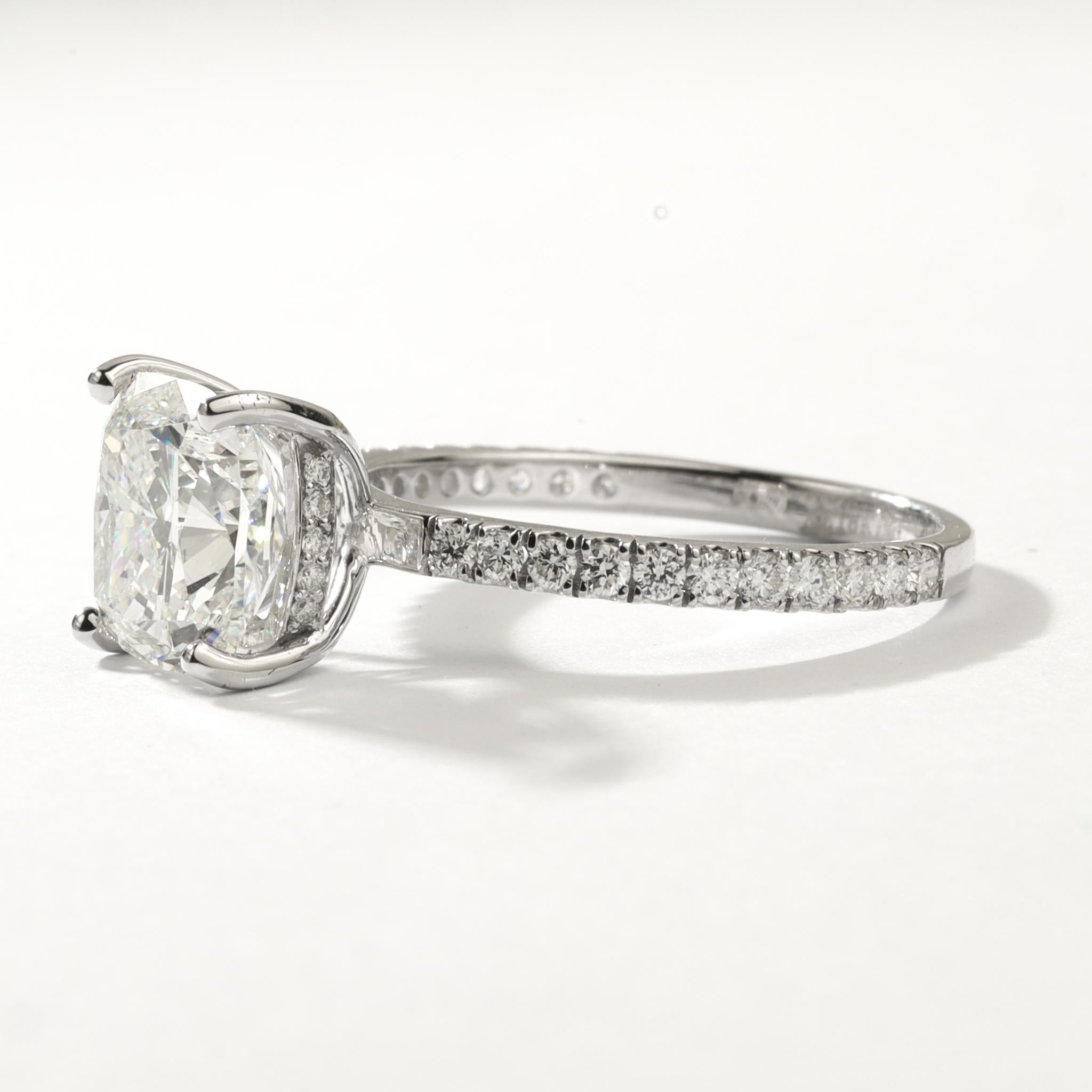 GIA Report Certified Cushion Cut F VS 3 Carat Diamond Solitaire Ring 18k White For Sale 3