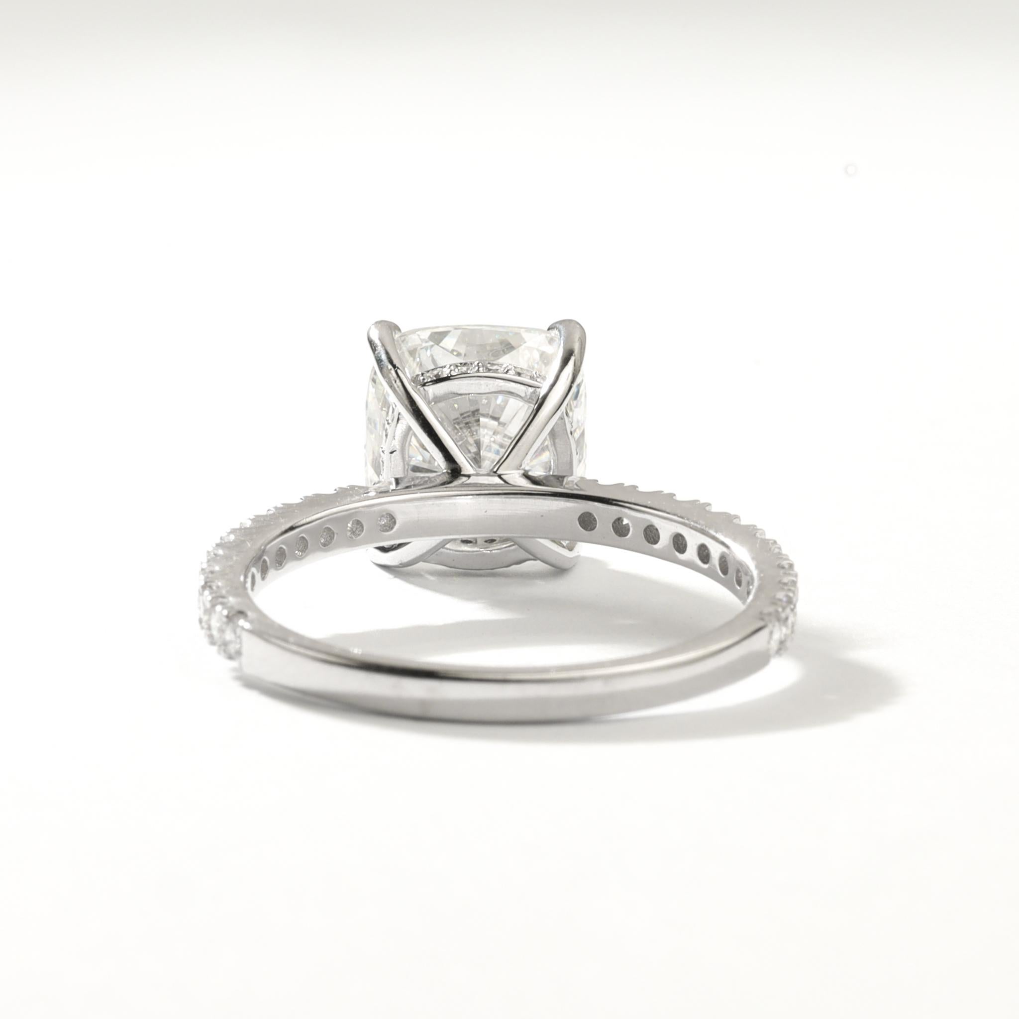 GIA Report Certified Cushion Cut F VS 3 Carat Diamond Solitaire Ring Platinum For Sale 5