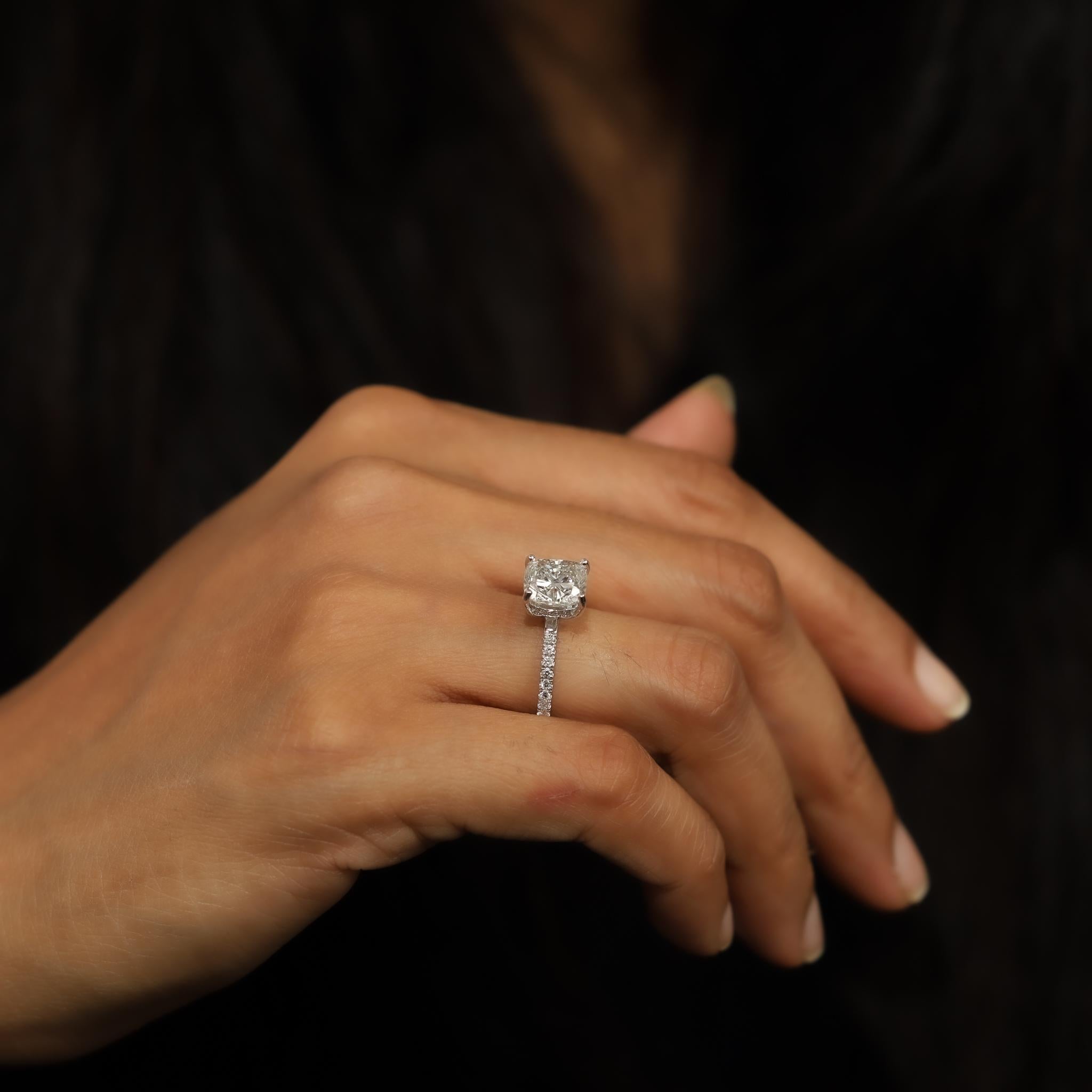 Art Deco GIA Report Certified Cushion Cut F VS 3 Carat Diamond Solitaire Ring Platinum For Sale
