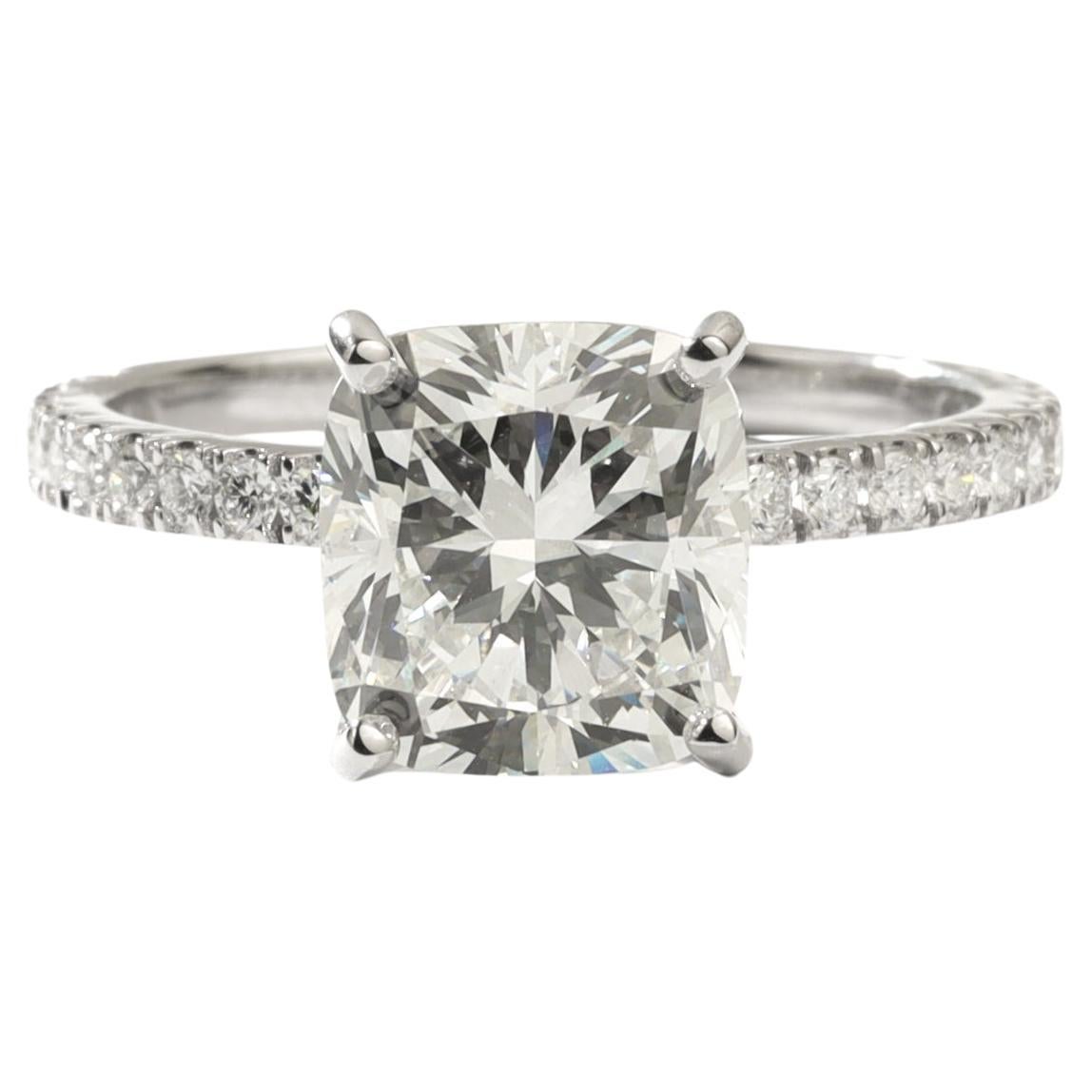 GIA Report Certified Cushion Cut F VS 3 Carat Diamond Solitaire Ring Platinum