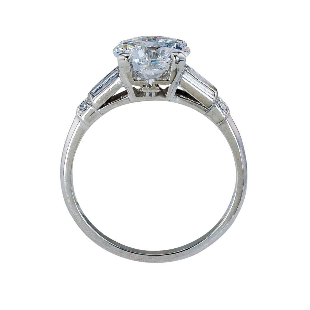 Round Cut GIA Report Certified D Color 1.65 Carat Diamond Platinum Engagement Ring