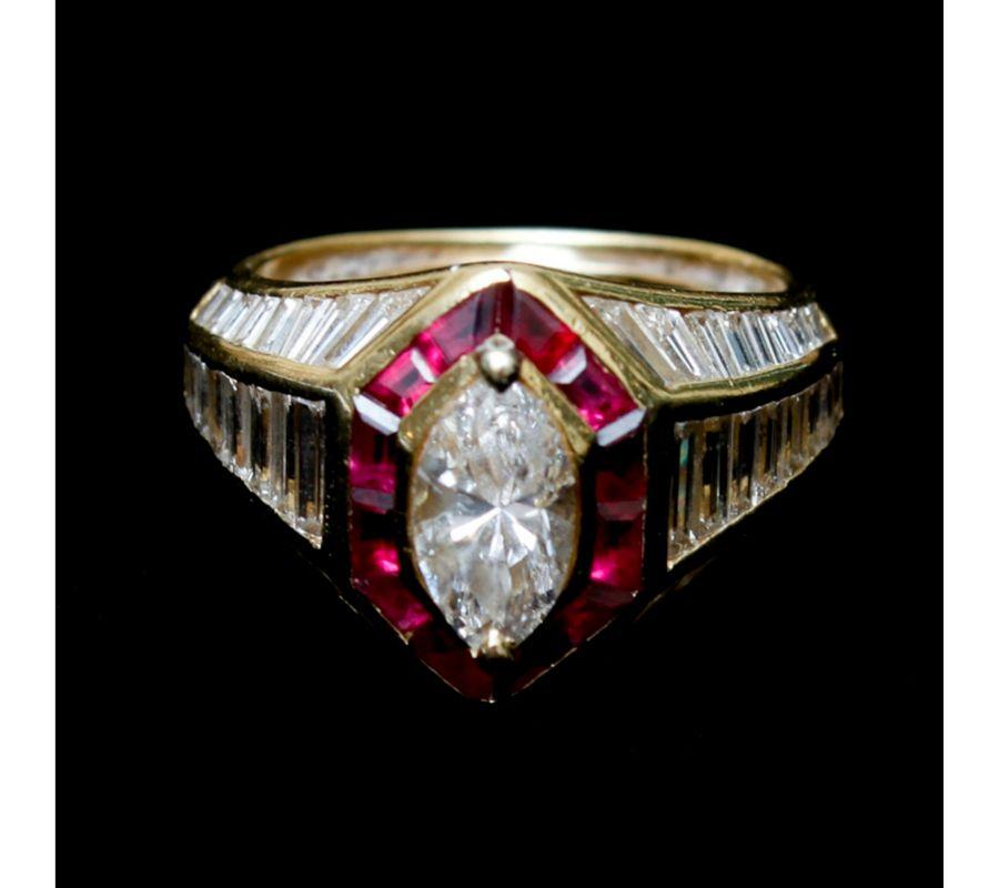 For Sale:  GIA Report Certified Diamond and Ruby Yellow Gold Engagement Ring Bridal Ring 4