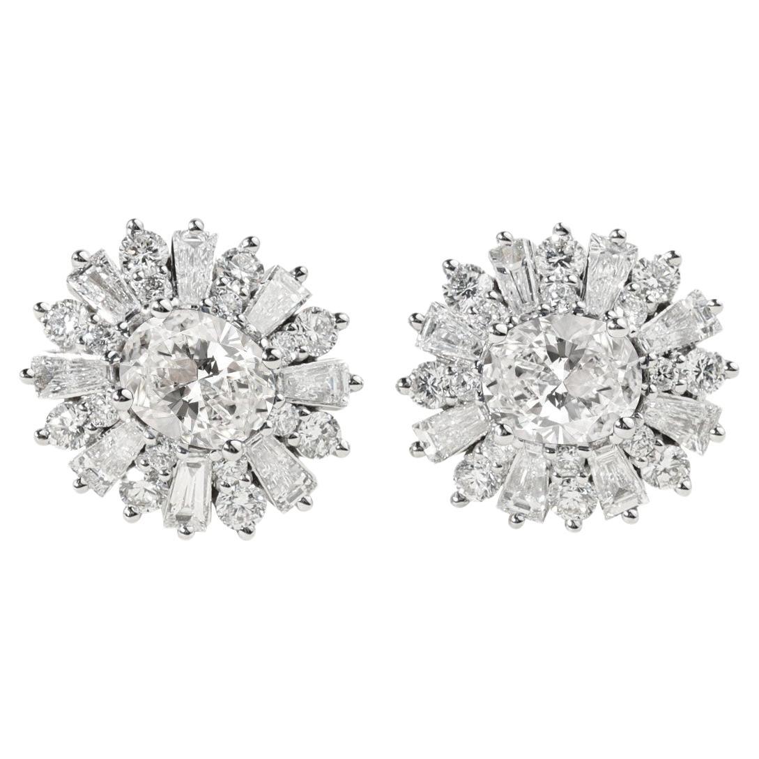 Informe GIA Pendientes de diamantes con halo de talla oval para ella, oro blanco de 18 quilates