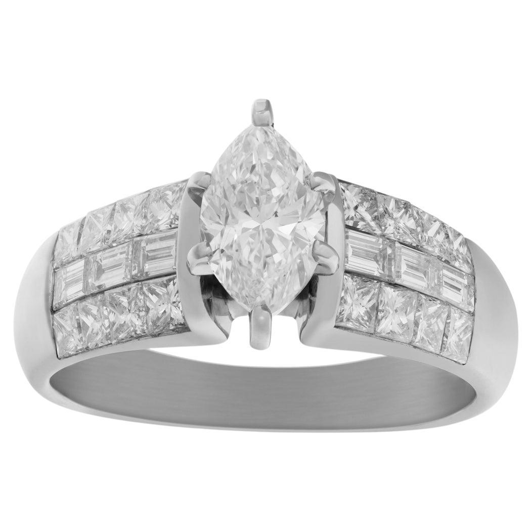 GIA Report Certified Diamond Ring Set in 18k White Gold For Sale