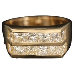 Anello da cocktail con diamante naturale vintage da 3,12 carati Anello a grappolo con diamante antico da uomo