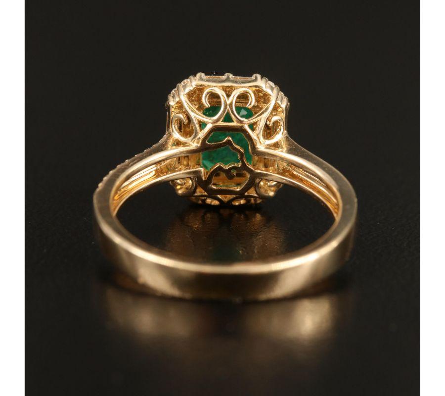 For Sale:  Art Deo Natural Emerald and Diamond Yellow Gold Engagement Ring Bridal Ring 4