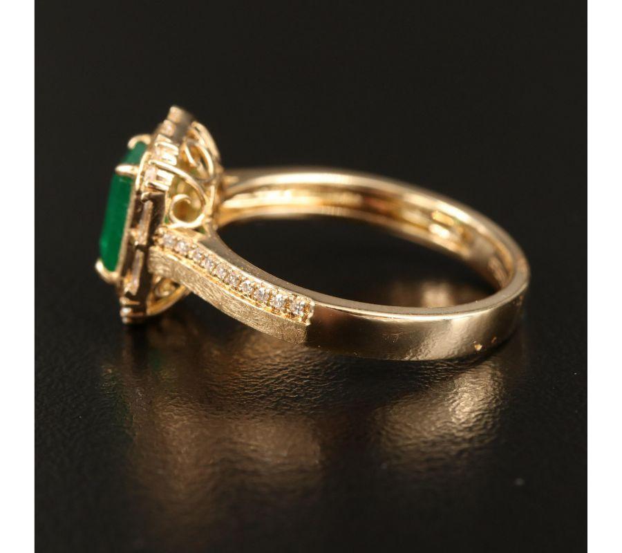 For Sale:  Art Deo Natural Emerald and Diamond Yellow Gold Engagement Ring Bridal Ring 5