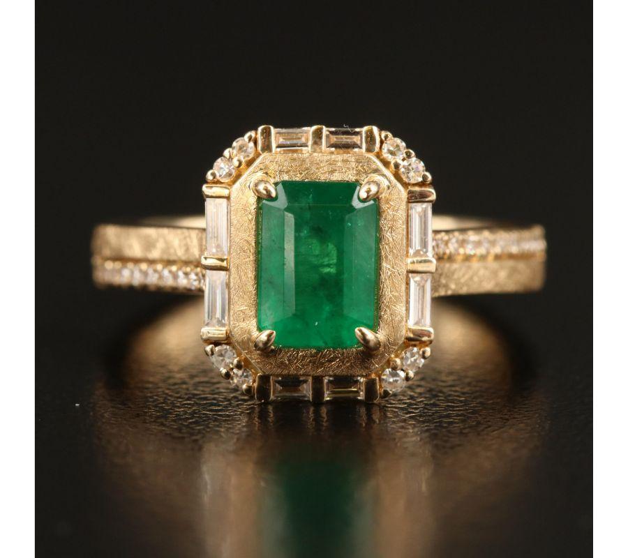 For Sale:  Art Deo Natural Emerald and Diamond Yellow Gold Engagement Ring Bridal Ring 6