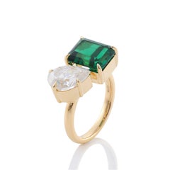 18K Gold Natural Emerald and Diamond Antique Art Deco Style Engagement Ring