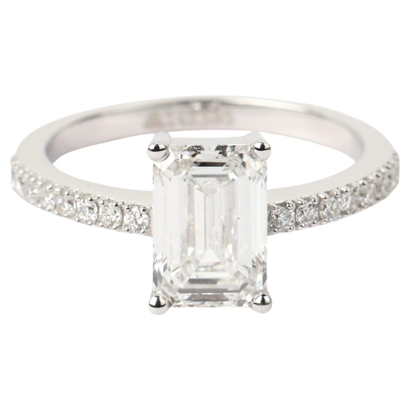 GIA Report Certified Emerald Cut E VS 2 Carat Diamond Solitaire Ring 18k White