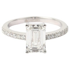 GIA Report Certified Emerald Cut E VS 2 Carat Diamond Solitaire Ring 18k White
