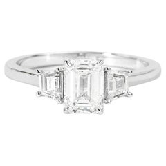 GIA Report Certified Emerald Cut E VS, 1 carat Diamond Ring 18k White Gold